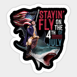 Washington Riding Shark Funny 4th Of July American Flag Sticker